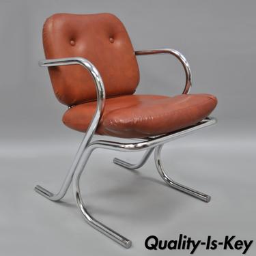 Mid Century Modern Tubular Chrome Vinyl Armchair Chair Sleek Vtg Baughman Style