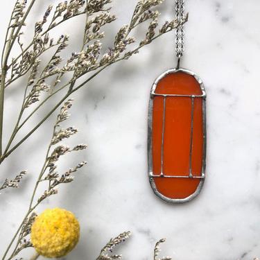 Orange Art Deco Translucent Stained Glass Necklace | Cathedral Necklace | Glass Necklace | Vintage Style Necklace 