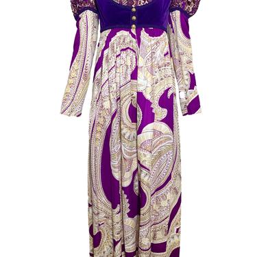 60s Anmar Purple Paisley Medieval Style Maxi Dress