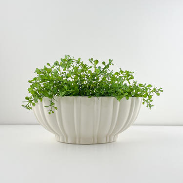 Vintage White Haeger Planter, Off White Ribbed Oval Ceramic Flower Pot 