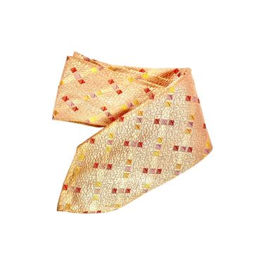 Vintage Neck Tie Mens Art Deco, 70's Accessories, Abstract Patterned Tie, Salmon Pink Mitzi Cravat Acetate Cloth 