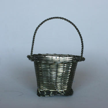 vintage miniature silver metal basket party favor basket may day basket 
