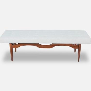 Mid-Century Modern Tufted Bench with Sculptural Base