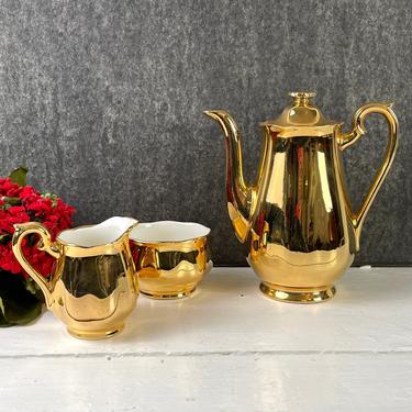 Hall Golden Glo mini coffee pot, creamer and sugar - #3322, 3323, 3324 