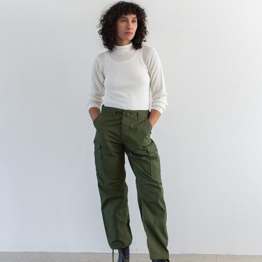 Vintage 27-31 Waist Olive Green Ripstop Fatigues | Unisex Side Pocket Cargo Trousers | Army Pants | F250 