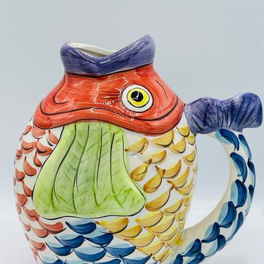 WCL Vintage Koi Fish Water Pitcher 9&amp;quot; Multi Color Fish- Chip Free 