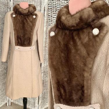 Vintage Princess Coat, Luxe Fur Trim, Rhinestone Buttons, Wool Tweed, 60s 70s 