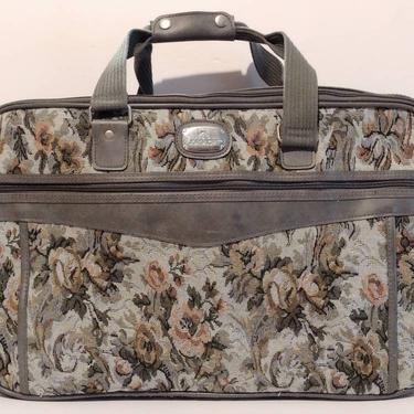 Vintage 1980s Jordache Floral Tapestry Overnight Bag Suitcase Travel Bag Weekender Boho Victorian Bag 