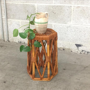 Vintage Plant Stand Retro 1980s Rattan + Hexagon Shape + Bohemian Furniture + End or Side Table + Plant Display + Indoor Stand + Home Decor 