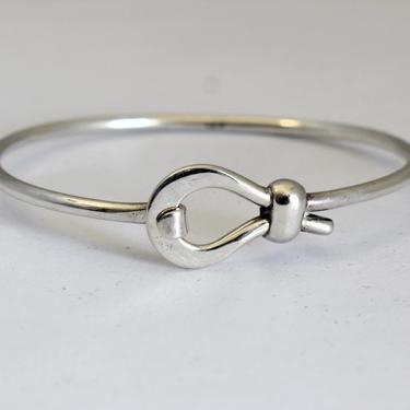Minimalist 80's 925 silver infinity knot clasp bangle, handsome simple sterling slip knot stacking bracelet 