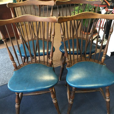 Mid Century Blue Vinyl Chair Set by AgentUpcycle