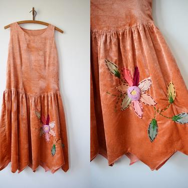 1920s Pumpkin/Peach Velvet Fairy Dress |  XXS/XSP 