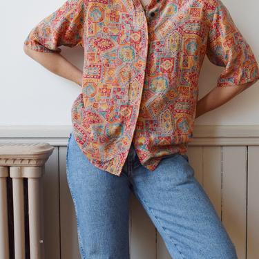 Vintage Southwestern Silk Top for Saks 5th Ave. | 1980s | M 
