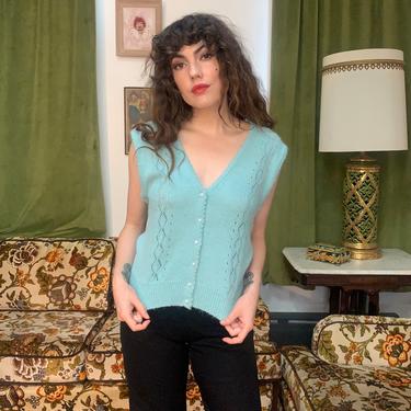 70’s BLUE SWEATER VEST - soft and comfy - pearl buttons - medium/large 