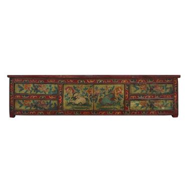 Chinese Orange Tibetan Floral Animal Graphic TV Console Table Cabinet cs5353S