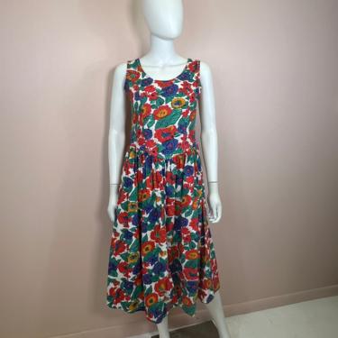 Vtg 1990s cotton colorful summer floral print dress 