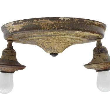 Antique Distressed Brass 2 Light Pan Flush Mount