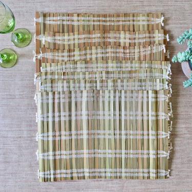 Vintage Woven Placemats - Set of 8 Rectangular Placemats - Slat Style Placemats with Woven Details - Boho Table Decor 