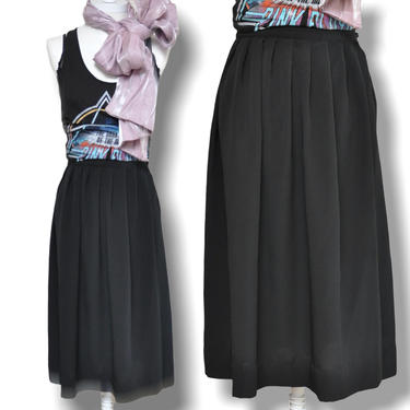 Vintage Black Midi Wrap Skirt Lightweight Size Small 