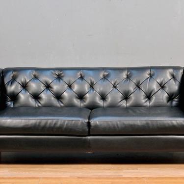 Contemporary Tufted Black Vinyl Sofa – ONLINE ONLY