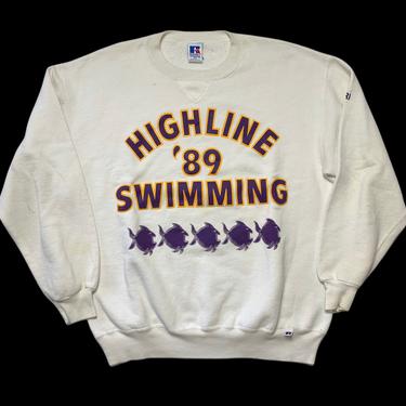 Vintage 1980s RUSSELL Athletic Single V Sweatshirt ~ fits L ~ Highline High School / Swimming ~ Seattle 