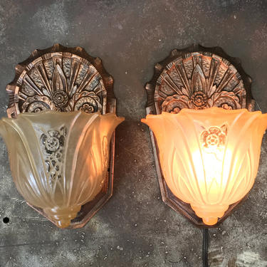 Pair Slip Shade Art Deco Sconces by MidWest Lighting with **Original Finish**   FREE SHIPPING 