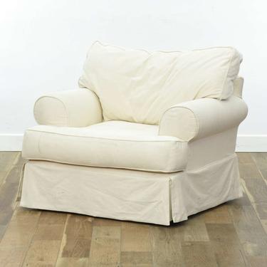 Oversized White Upholstered Slipcovered Armchair
