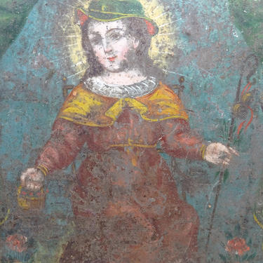 Early Holy Infant of Atocha Retablo,  Santa Nino,  Jesus Christ, Antique Spanish Colonial Oil on Tin, Infant of Prague 