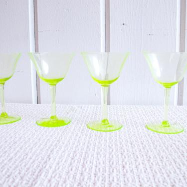 Vaseline Champagne Cocktail Wine Glasses ( 2 Sets of Four Glasses Available and Sold Separately) 