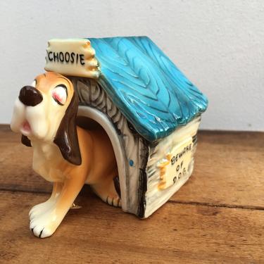 Vintage Dog And Dog House Salt And Pepper Shakers, Choosie Hound Dog With Dog House 