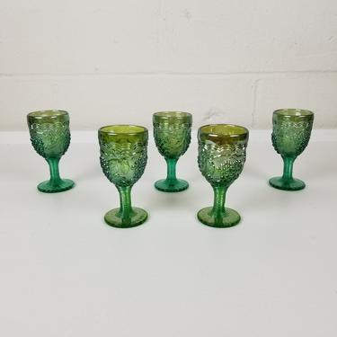 Set of 5 Green Glass Cordials