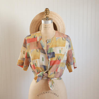 80s pastel watercolor blouse - medium - che studio 