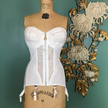 Bali bow, 1950s corset, vintage lingerie, Merry widow, corset with garters, 34 c, strapless, Bali hi, zip front, boudoir, pin up 
