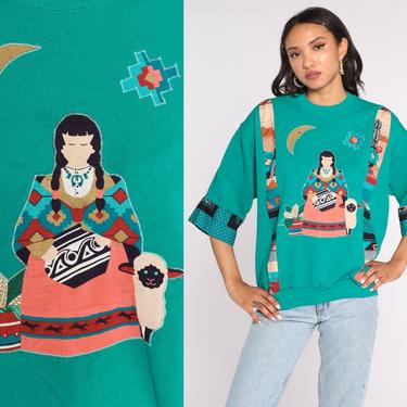 Native American Sweatshirt 80s Sweatshirt Indigenous Woman Sheep Moon Print Boho Southwest Aztec 1980s Slouchy Shirt Vintage Retro Large 