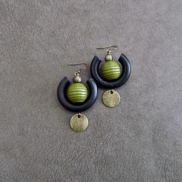 Wooden earrings, Afrocentric earrings, African earrings, bold earrings, statement earrings, geometric earrings, rustic bronze earrings khaki 