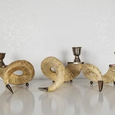 Stunning Rams Horn And Silver Plate Fittings Candle Holders  - Set Of 3 . 