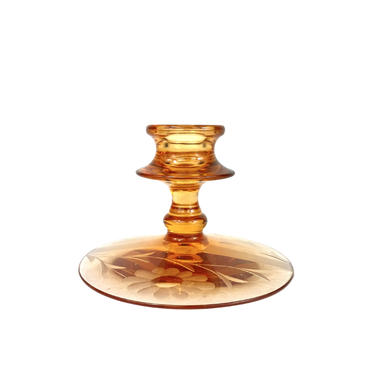 Vintage Candle Holder, Brown Amber Glass with Etched Flowers, Votive Candle Base, Vintage Home Decor 