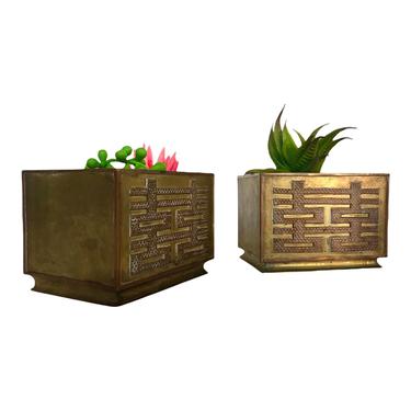 Vintage Brass Asian Planters | Hong Kong | Character Design | Chinoiserie Home Decor 