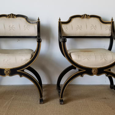1950s Vintage Italian Hollywood Regency Savonarola Director Club Chairs - a Pair 