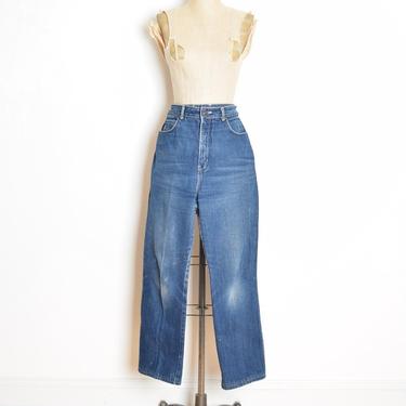 vintage 80s jeans dark denim high waisted distressed straight leg pants L clothing 