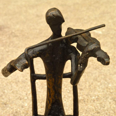 Cast Bronze Sculpture Seated Violinist - Instruments - Metal Art - Bronze Art - Vintage 