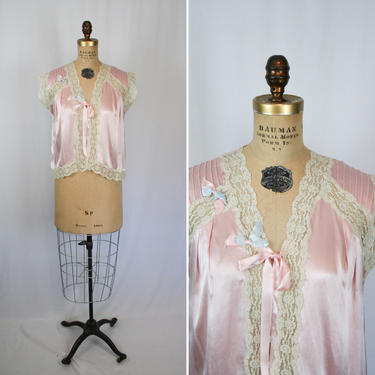 Vintage 40s bed jacket | Vintage pink satin lace bed jacket | 1940s  bed jacket 