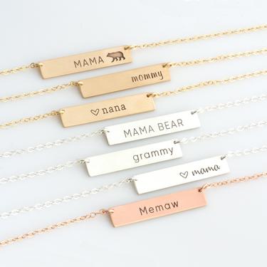Custom Mommy Necklace/ New Mom Necklace/ Gift for Mom/ Personalized Bar Necklace/ Initial Bar Necklace/ 14k Gold Fill/ Gift for Wife/ N271 