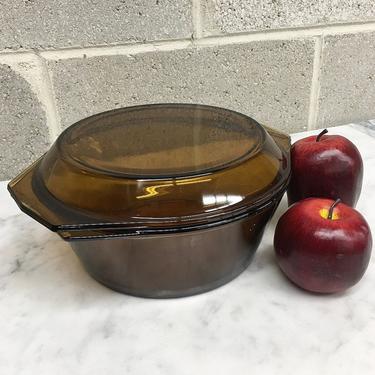 Vintage Casserole Retro 1970s Arcopal France + Amber Glassware + Dish with Lid + Pot + 2 Quart + Oven and Cookware + Home and Kitchen Decor 