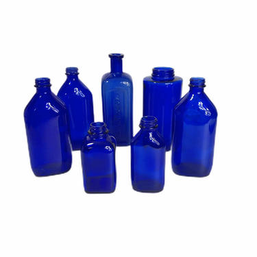 Vintage Cobalt Blue Apothecary Bottles Set of 7 