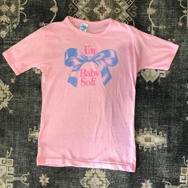 1970s Love's Baby Soft I'm Baby Soft Pink Tshirt Vintage Medium 