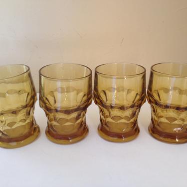 Pretty Set of (5) Amber  &amp;quot;Georgian&amp;quot; pattern drinking glasses-Libbey 