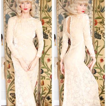 1930s Gown // Exquisite Lightness Silk Velvet Floral Gown // vintage 30s dress 