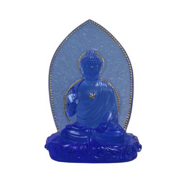Crystal Glass Liuli Pate-de-verre Blue Color Meditation Buddha Statue ws560E 