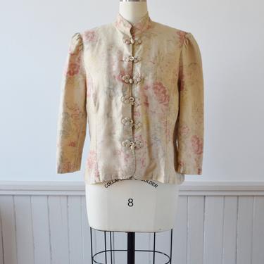 Vintage Ralph Lauren Linen Jacket | 1990s Floral Print Linen Jacket by RL | L 